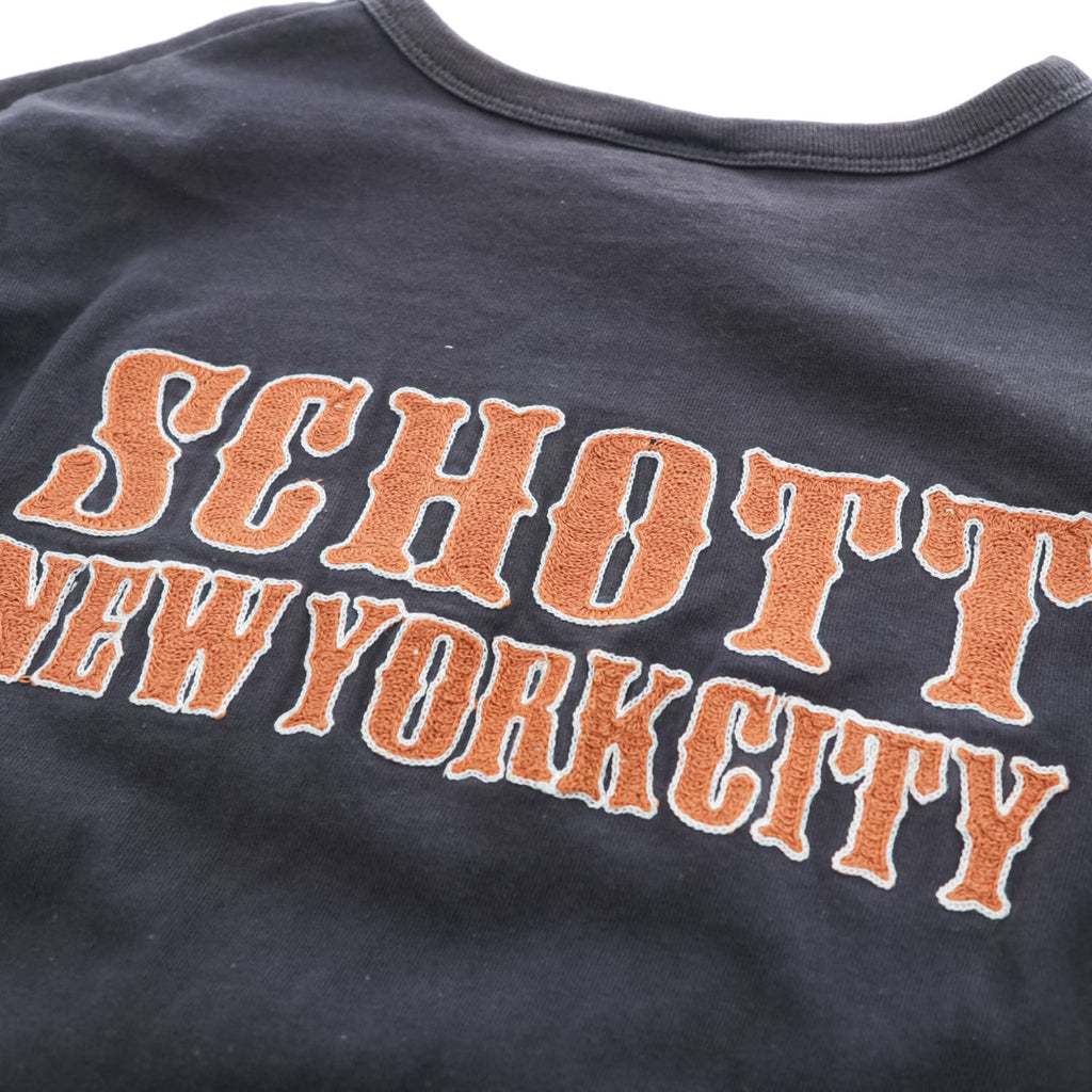 Schott N.Y.C. バック刺繍 ポケットTシャツ ブラック コットン100%