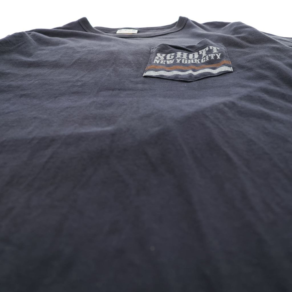 Schott N.Y.C. バック刺繍 ポケットTシャツ ブラック コットン100%