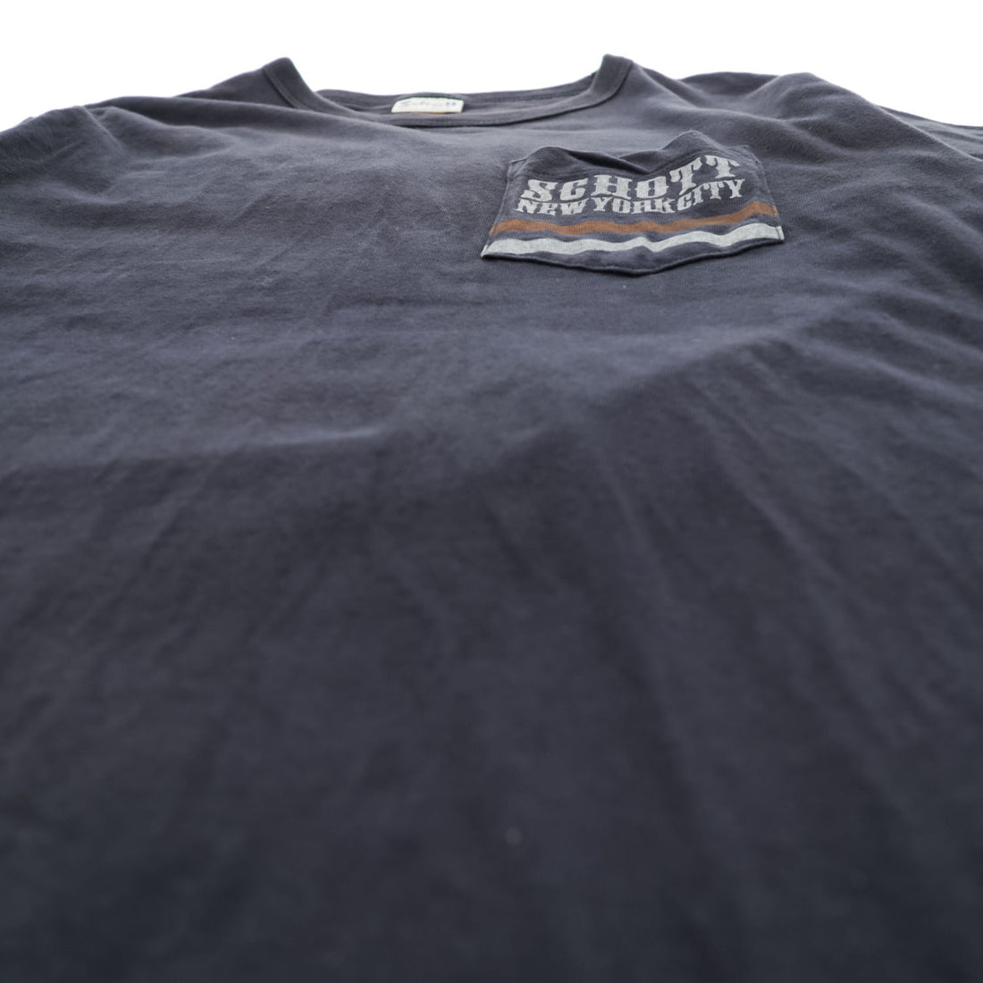 Schott N.Y.C. バック刺繍 ポケットTシャツ ブラック コットン100%