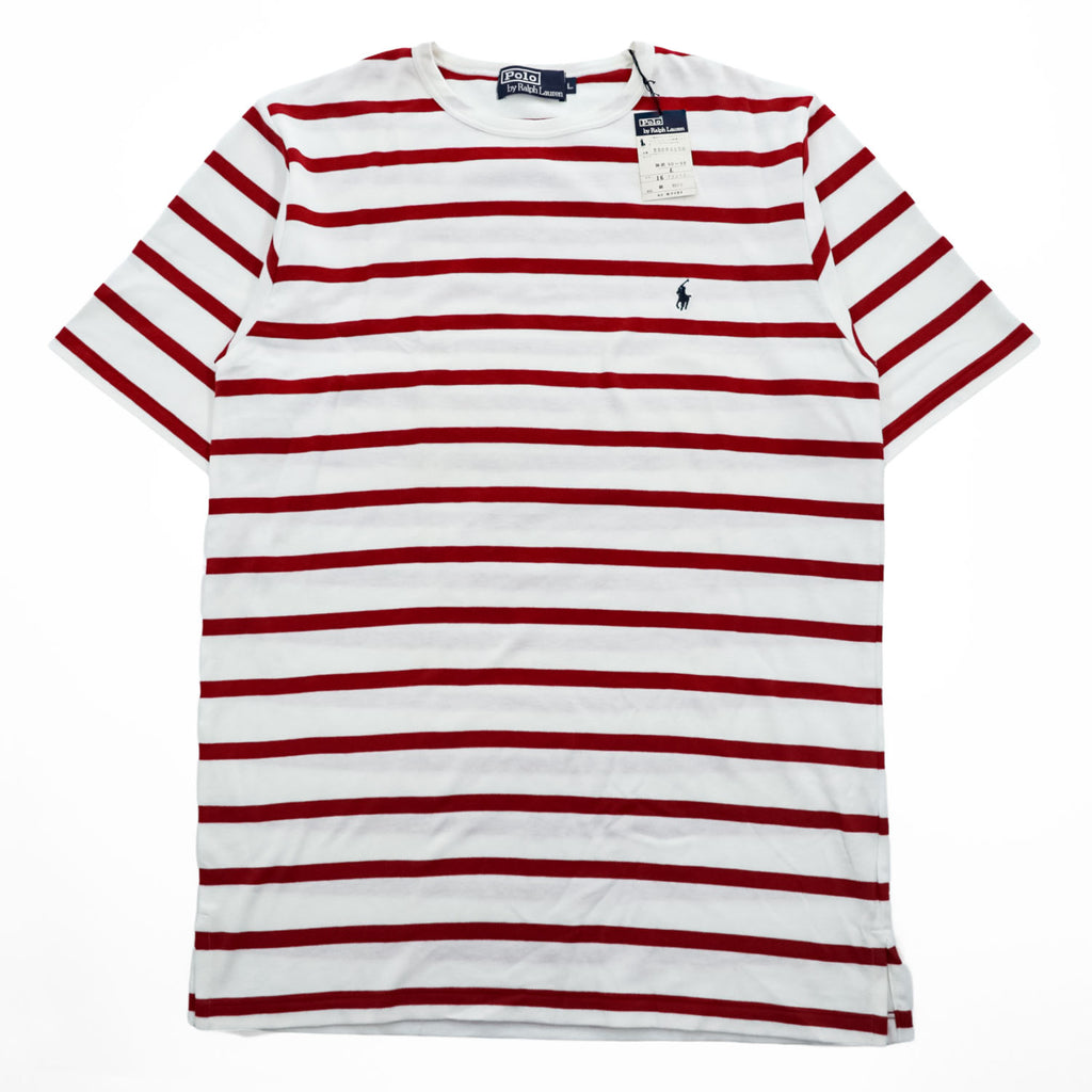 Polo Ralph Lauren 日本製 90年代 ボーダー Tシャツ L ホワイト スモールポニー ロゴ 刺繍 シングルステッチ 未使用品