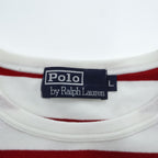 Polo Ralph Lauren 日本製 90年代 ボーダー Tシャツ L ホワイト スモールポニー ロゴ 刺繍 シングルステッチ 未使用品