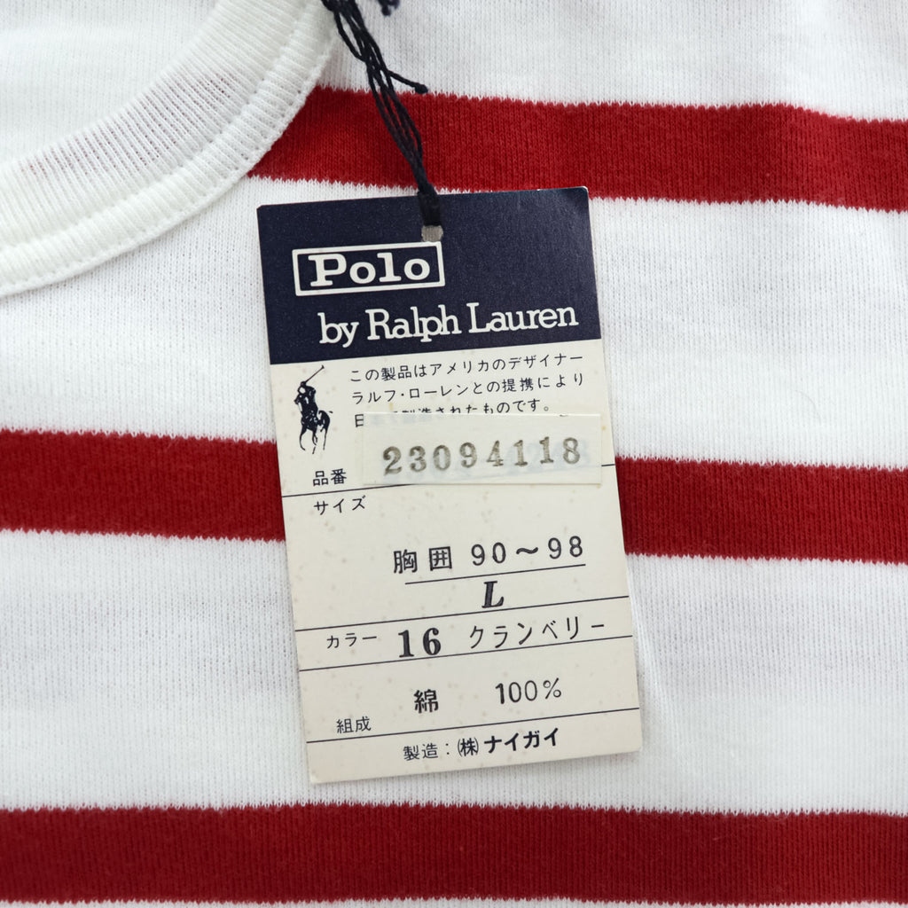Polo Ralph Lauren 日本製 90年代 ボーダー Tシャツ L ホワイト スモールポニー ロゴ 刺繍 シングルステッチ 未使用品