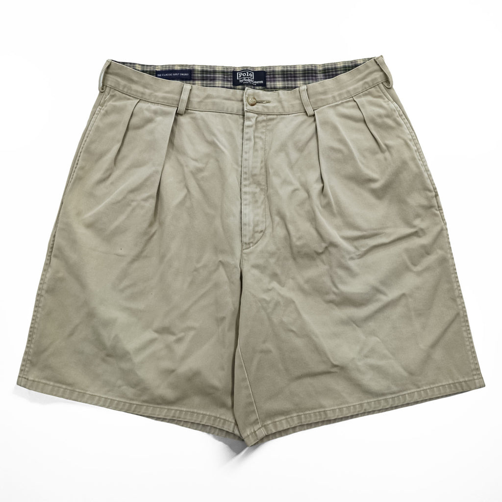 Polo Ralph Lauren 90年代 USA製 ヴィンテージ 2タックショーツ THE CLASSIC GOLF PANT ショートパンツ ハーフパンツ L ベージュ プリーツ