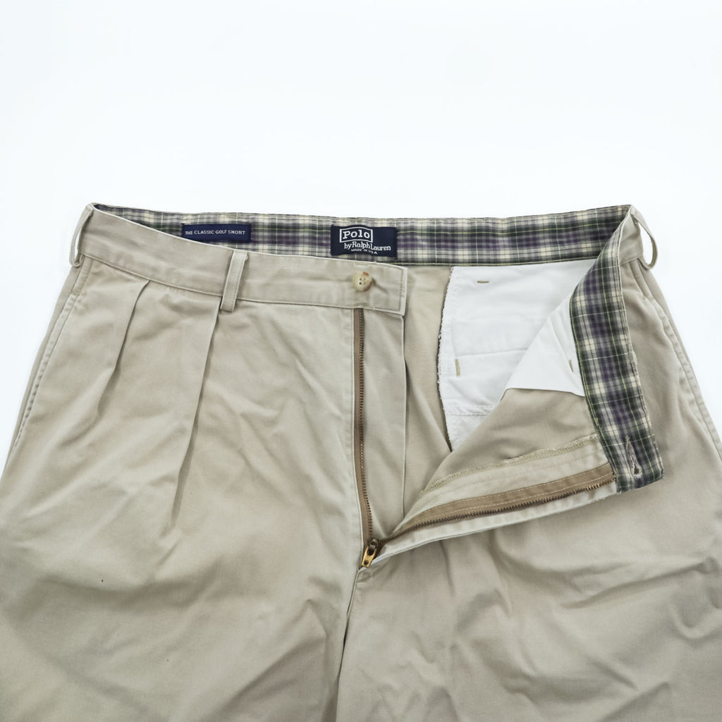 Polo Ralph Lauren 90年代 USA製 ヴィンテージ 2タックショーツ THE CLASSIC GOLF PANT ショートパンツ ハーフパンツ L ベージュ プリーツ