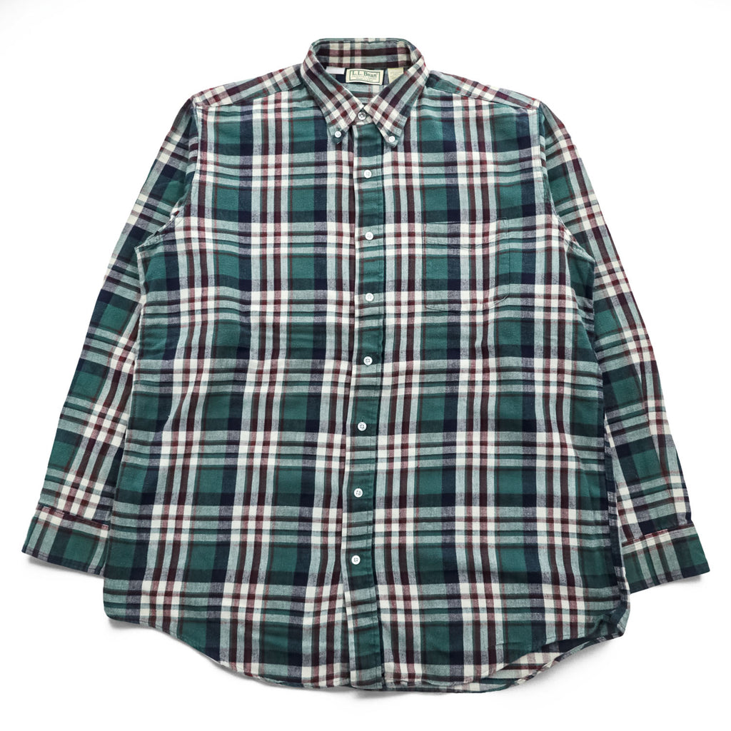L.L.Bean 90年代 USA製 ヴィンテージ 長袖 フランネル チェックシャツ L グリーン レッド ボタンダウン 胸ポケット