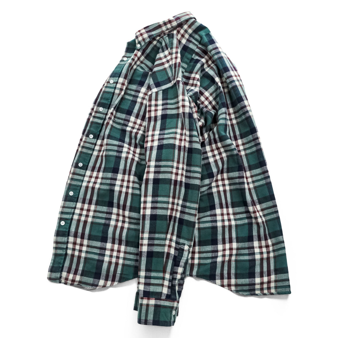 L.L.Bean 90年代 USA製 ヴィンテージ 長袖 フランネル チェックシャツ L グリーン レッド ボタンダウン 胸ポケット