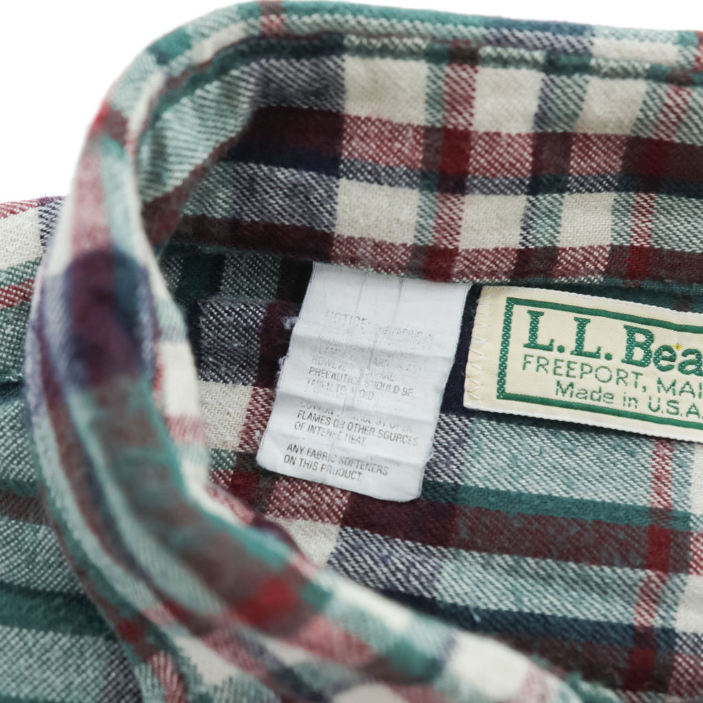 L.L.Bean 90年代 USA製 ヴィンテージ 長袖 フランネル チェックシャツ L グリーン レッド ボタンダウン 胸ポケット