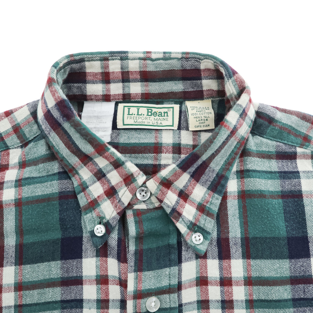 L.L.Bean 90年代 USA製 ヴィンテージ 長袖 フランネル チェックシャツ L グリーン レッド ボタンダウン 胸ポケット