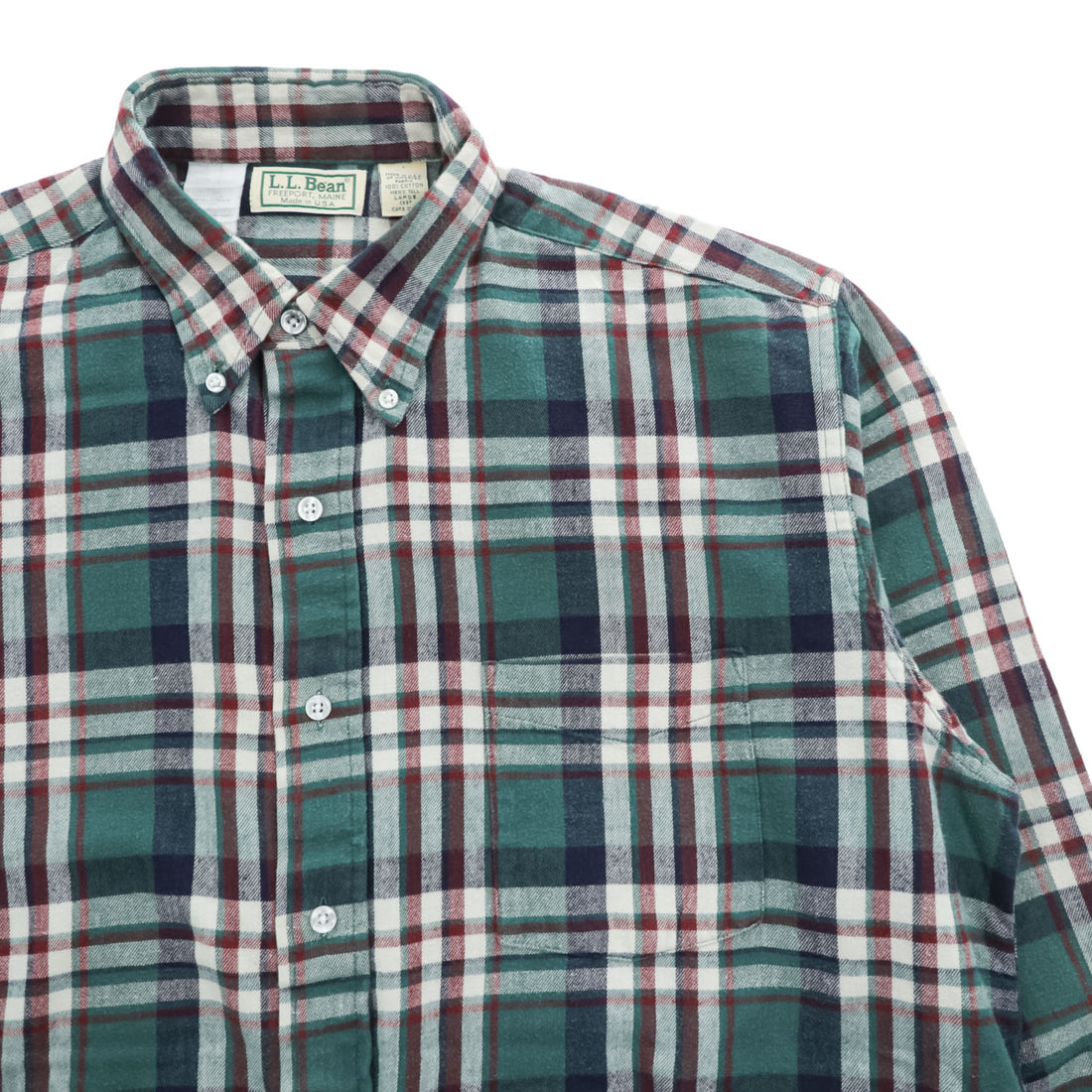L.L.Bean 90年代 USA製 ヴィンテージ 長袖 フランネル チェックシャツ L グリーン レッド ボタンダウン 胸ポケット