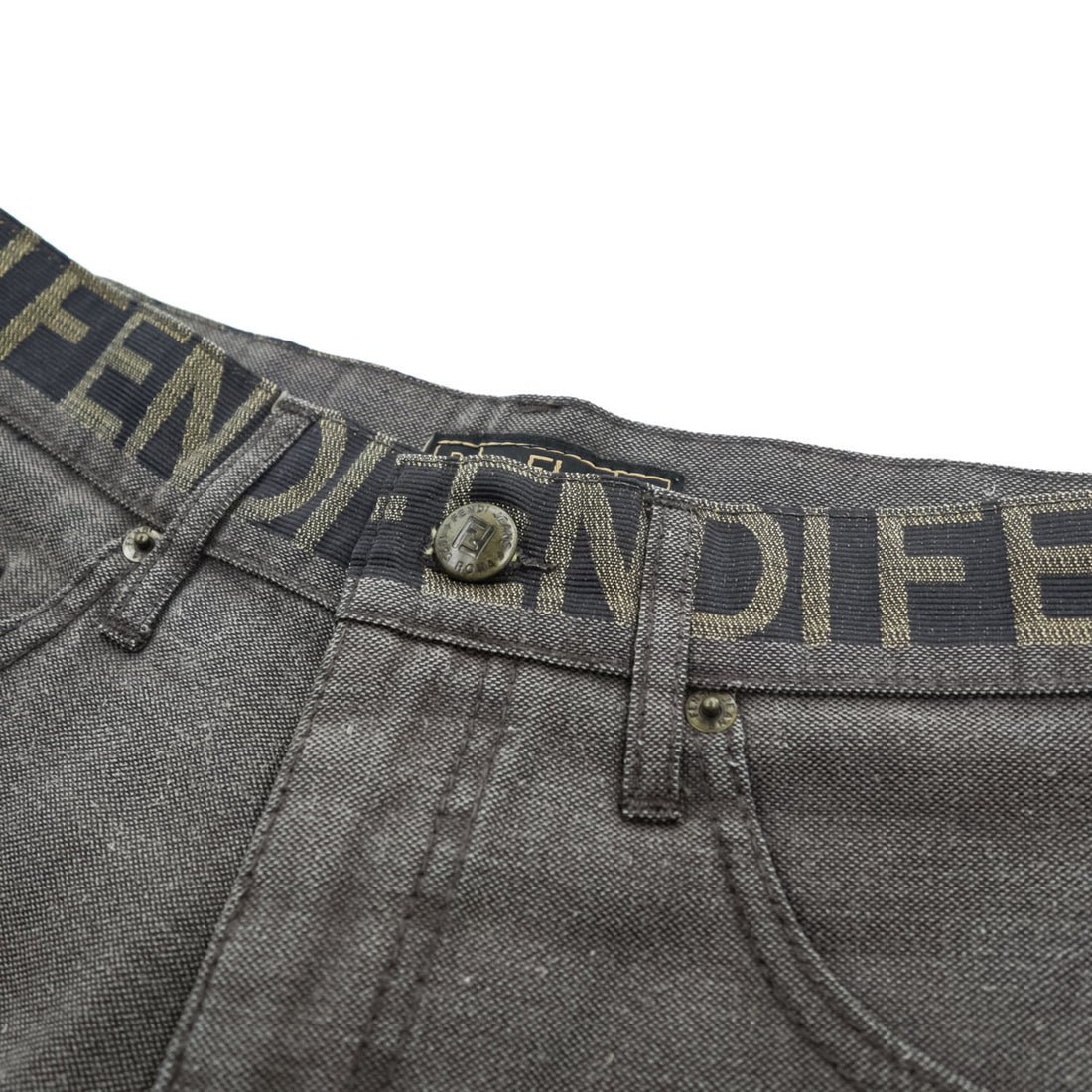 FENDI イタリア製 90年代 ヴィンテージ ロゴウエスト デニムパンツ ジーンズ L ブラウン グレー jeans