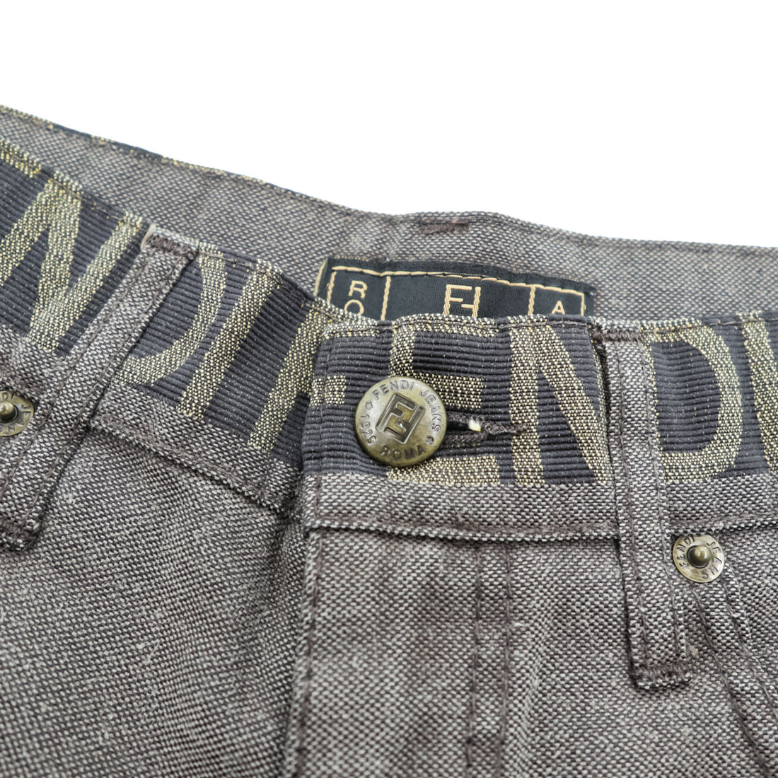 FENDI イタリア製 90年代 ヴィンテージ ロゴウエスト デニムパンツ ジーンズ L ブラウン グレー jeans
