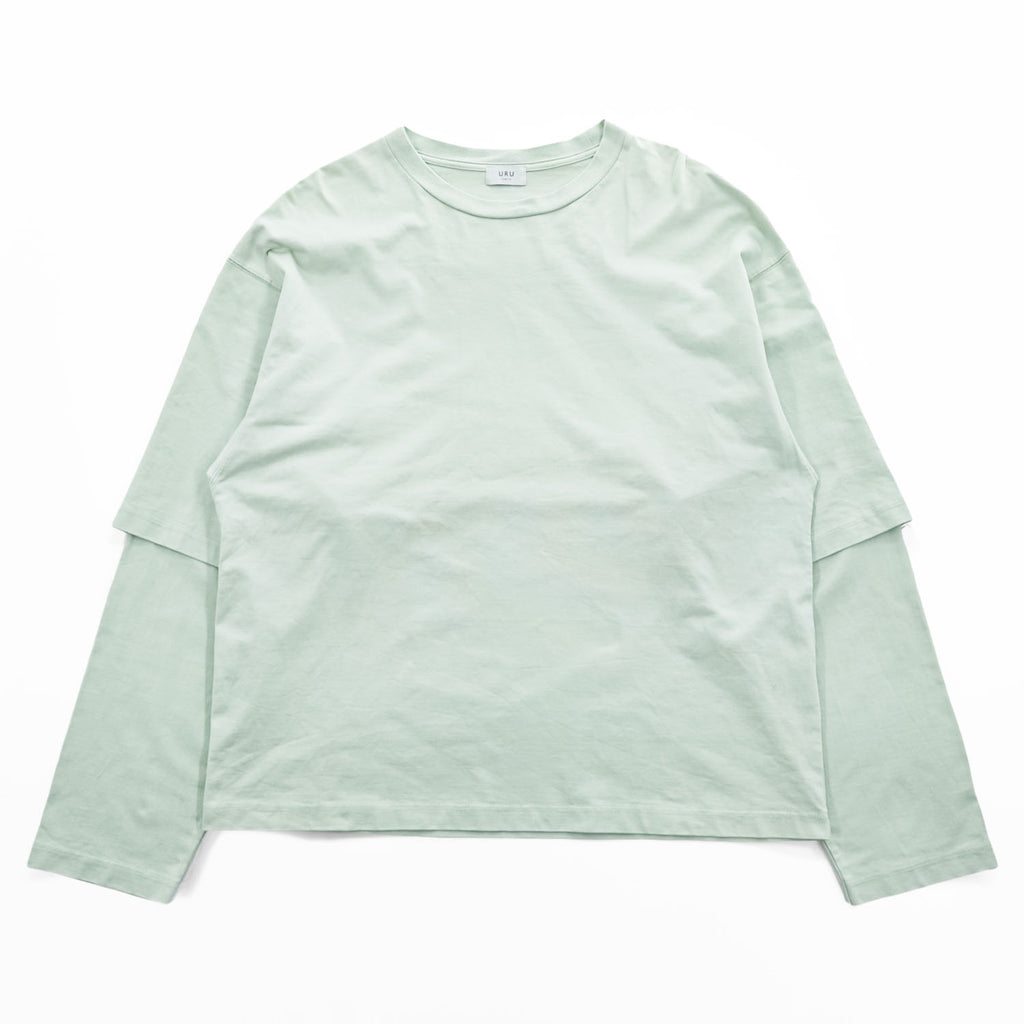 URU 日本製 レイヤード 長袖 ロングスリーブ Tシャツ ロンT L ミントグリーン コットン100%
