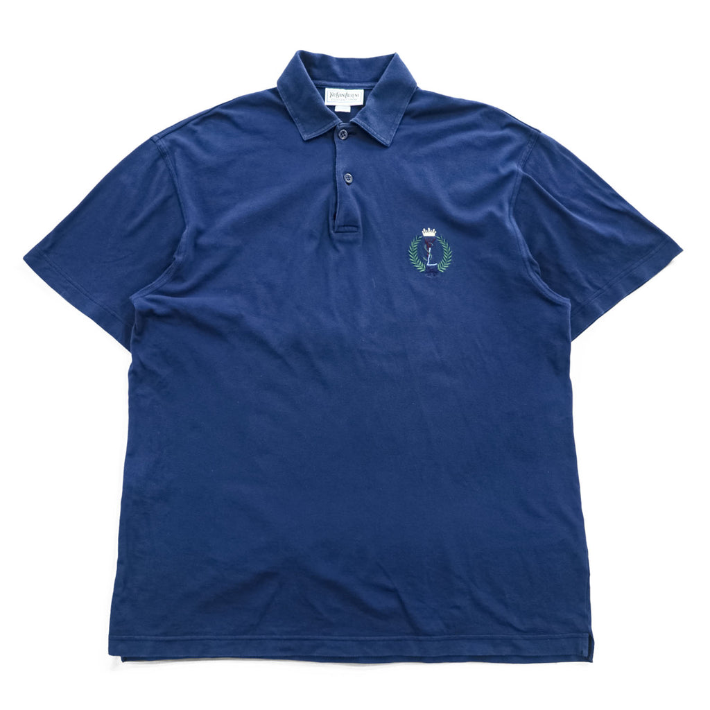 YVES SAINT LAURENT 80年代 ヴィンテージ tricots pour homme ポロシャツ L ブルー ワンポイントロゴ YSL 鹿の子
