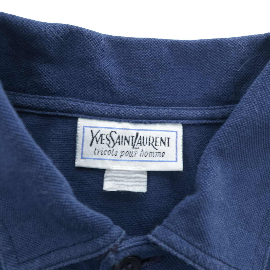 YVES SAINT LAURENT 80年代 ヴィンテージ tricots pour homme ポロシャツ L ブルー ワンポイントロゴ YSL 鹿の子