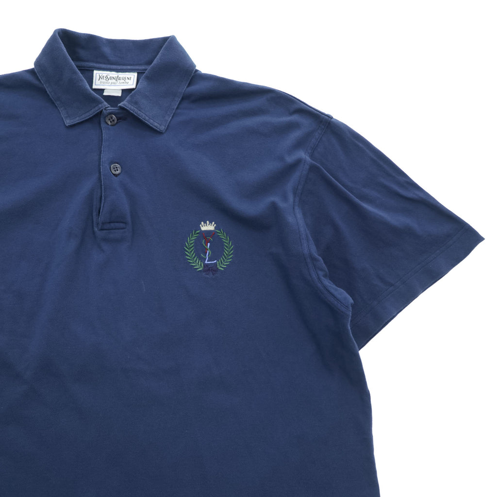 YVES SAINT LAURENT 80年代 ヴィンテージ tricots pour homme ポロシャツ L ブルー ワンポイントロゴ YSL 鹿の子