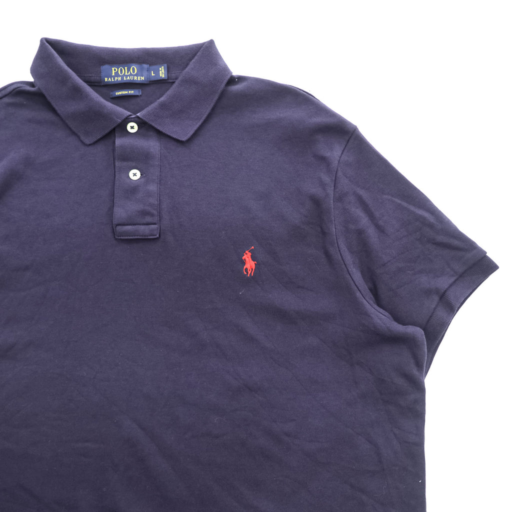 Polo Ralph Lauren ポロシャツ L ネイビー スモールポニー ロゴ 刺繍 CUSTOM FIT