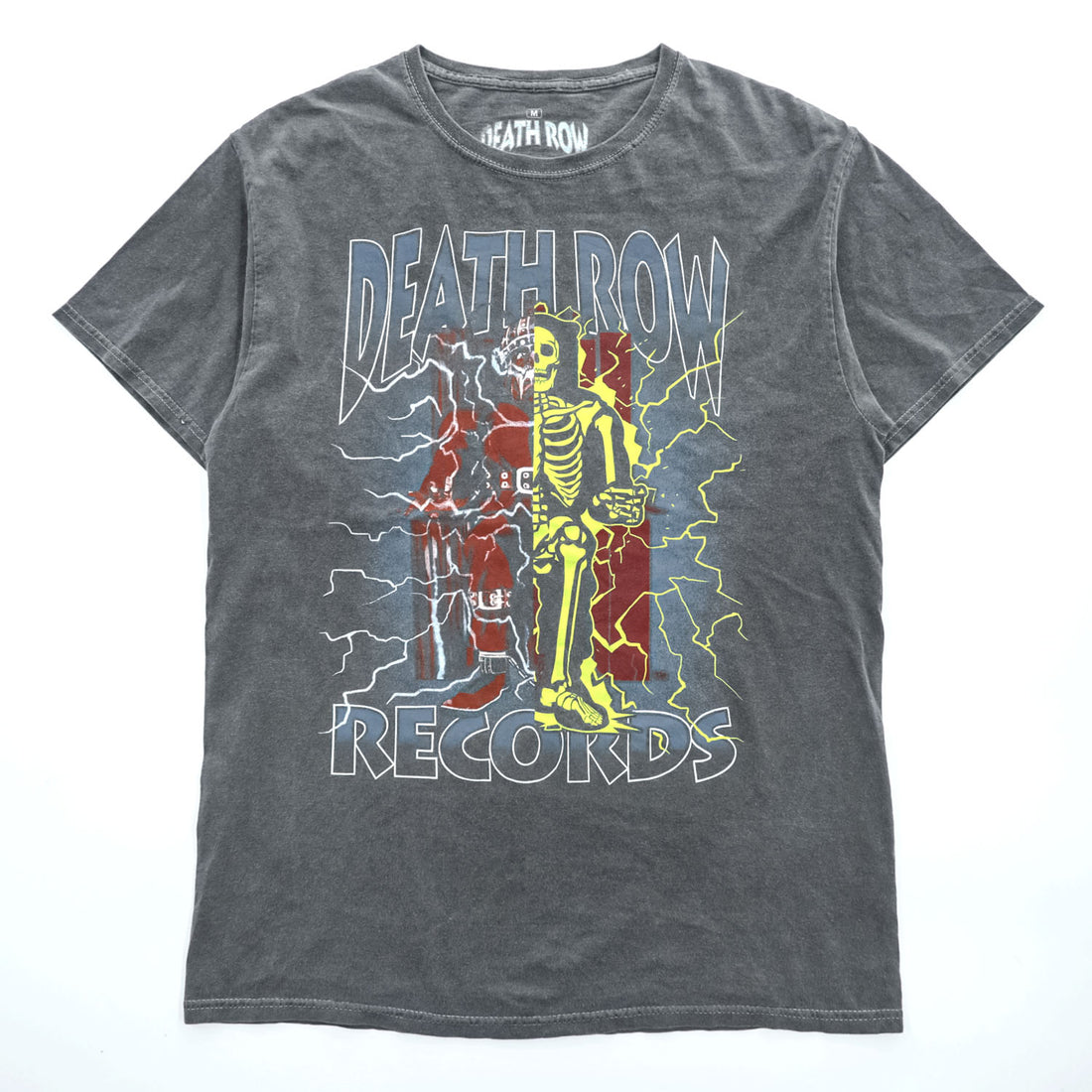 DEATH ROW RECORDS ヒップホップ レーベル スケルトングラフィック Tシャツ M グレーフェード ウォッシュ加工 Ripple Junction