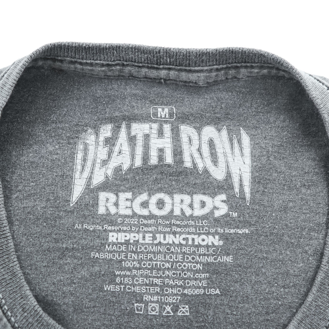 DEATH ROW RECORDS ヒップホップ レーベル スケルトングラフィック Tシャツ M グレーフェード ウォッシュ加工 Ripple Junction