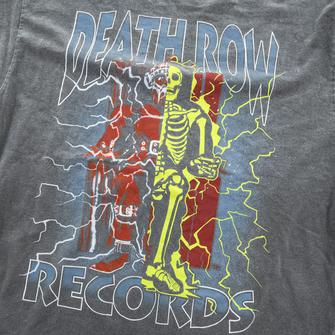 DEATH ROW RECORDS ヒップホップ レーベル スケルトングラフィック Tシャツ M グレーフェード ウォッシュ加工 Ripple Junction