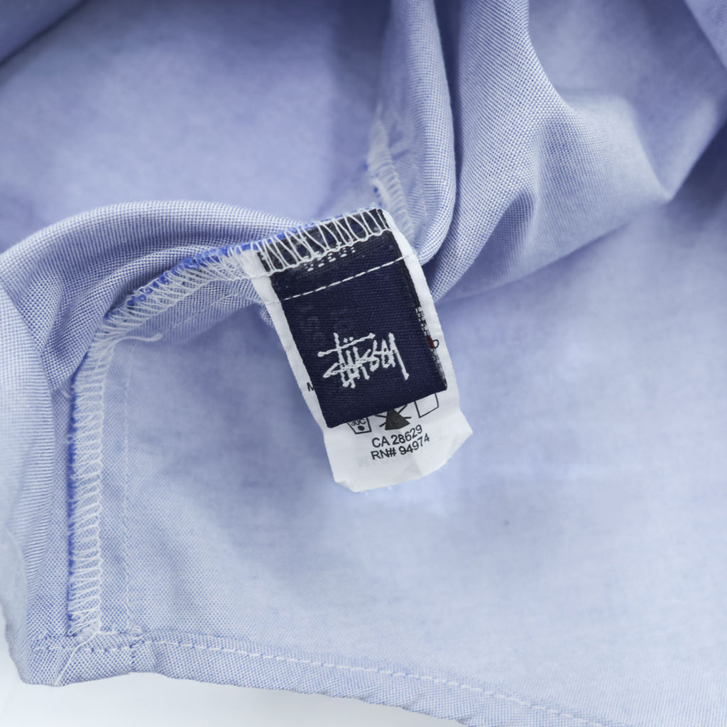 STUSSY 90年代 USA製 ヴィンテージ 半袖 オックスフォードシャツ L ブルー 紺タグ