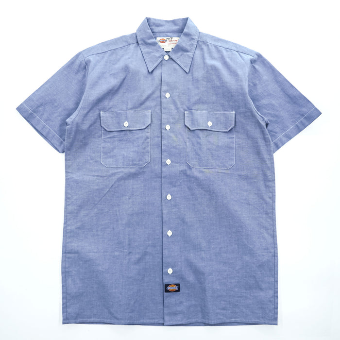 Dickies 90年代 ヴィンテージ シャンブレー 半袖ワークシャツ M ブルー ボックスシルエット