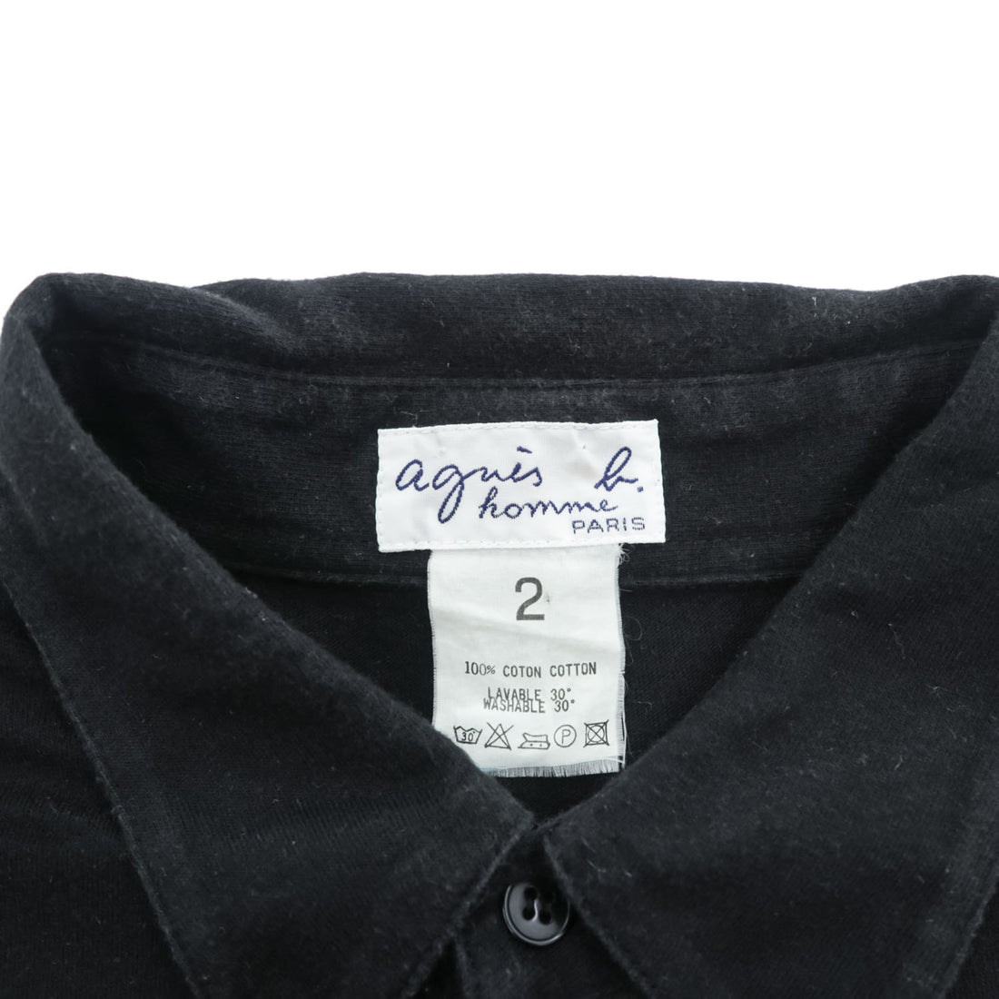 agnes b. homme 日本製 90年代 ボタンダウン 半袖 ポロシャツ M ブラック
