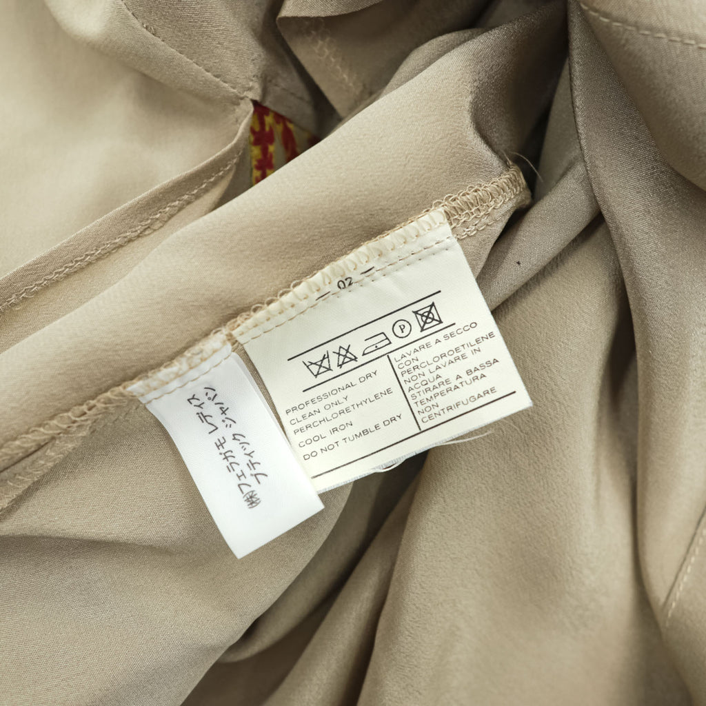 Salvatore Ferragamo イタリア製 シルク100% 長袖トップス ブラウス XL ベージュ ヴィンテージ スカーフ柄 プルオーバー
