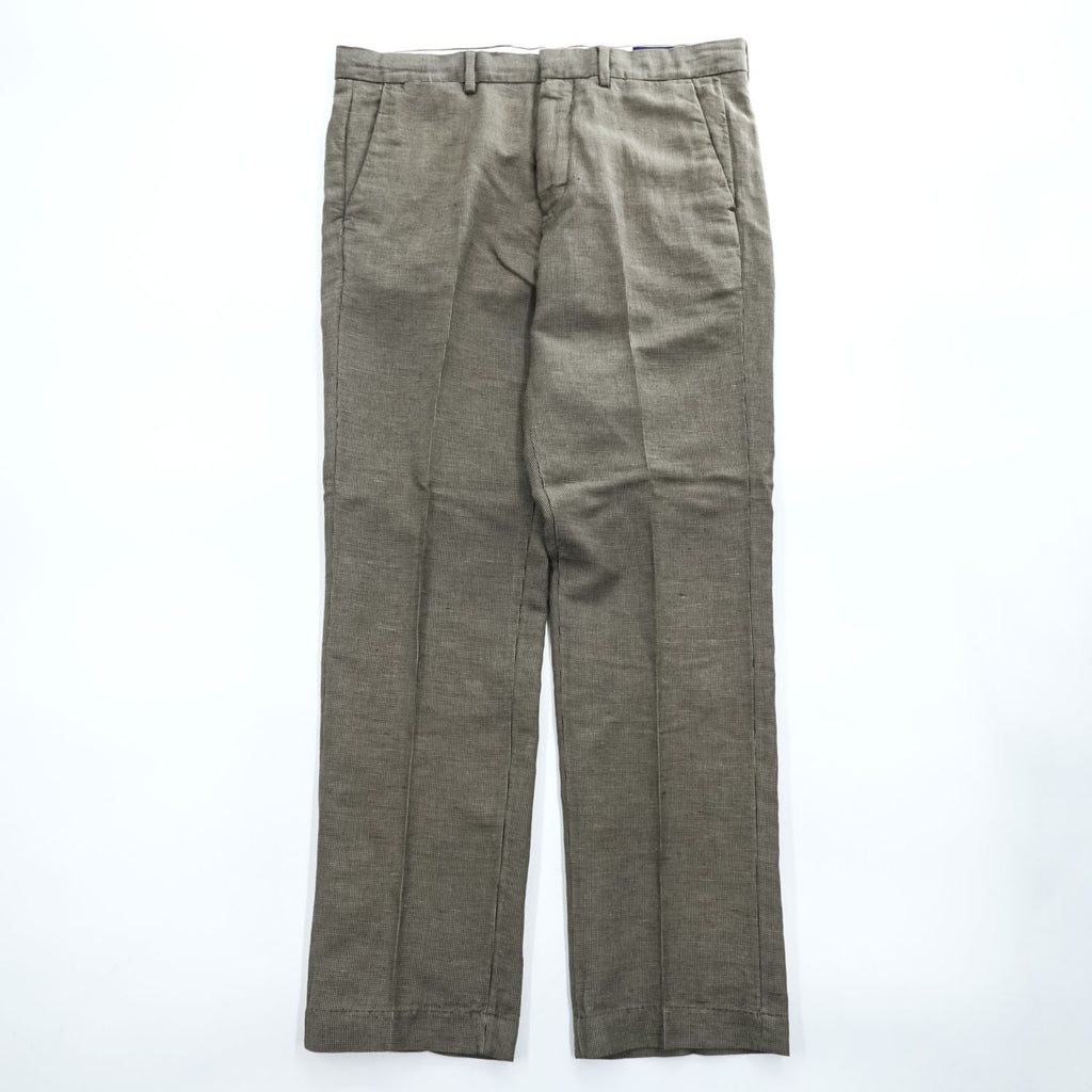 Polo Ralph Lauren リネン スラックス パンツ L ブラウン 麻 マイクロチェック STRAIGHT FIT