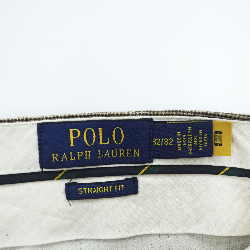 Polo Ralph Lauren リネン スラックス パンツ L ブラウン 麻 マイクロチェック STRAIGHT FIT