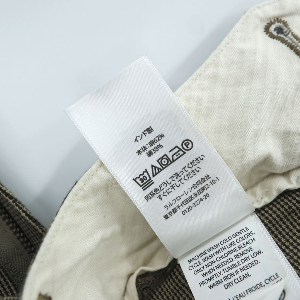 Polo Ralph Lauren リネン スラックス パンツ L ブラウン 麻 マイクロチェック STRAIGHT FIT