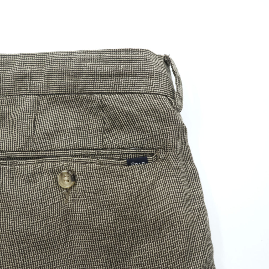 Polo Ralph Lauren リネン スラックス パンツ L ブラウン 麻 マイクロチェック STRAIGHT FIT
