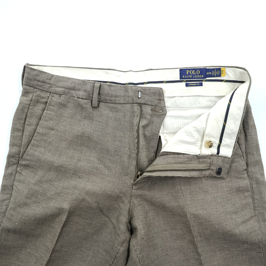 Polo Ralph Lauren リネン スラックス パンツ L ブラウン 麻 マイクロチェック STRAIGHT FIT