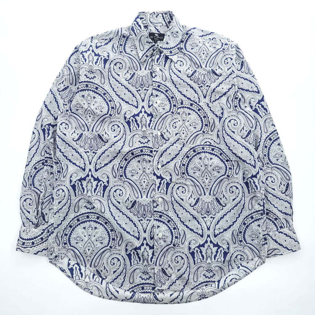 ETRO イタリア製 ペイズリー柄 長袖シャツ M ブルー 総柄 コットン100%