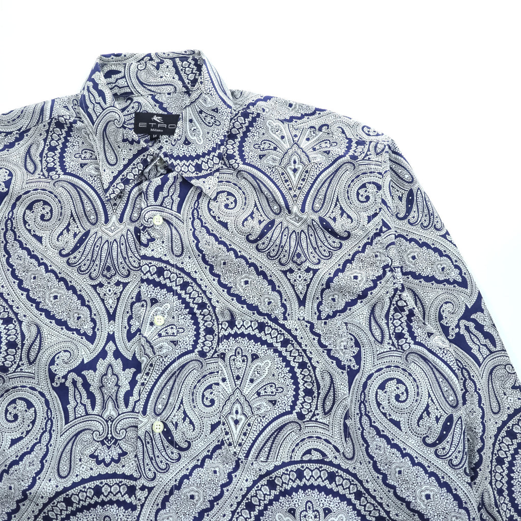 ETRO イタリア製 ペイズリー柄 長袖シャツ M ブルー 総柄 コットン100%