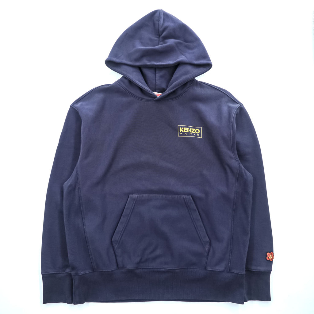 KENZO リバースウィーブ プルオーバー パーカー L ネイビー バックプリント カンガルーポケット FC65SW4194MC