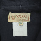 GUCCI イタリア製 80年代 ヴィンテージ リネン ローブジャケット ブレザー M ブラック 麻 ストライプ