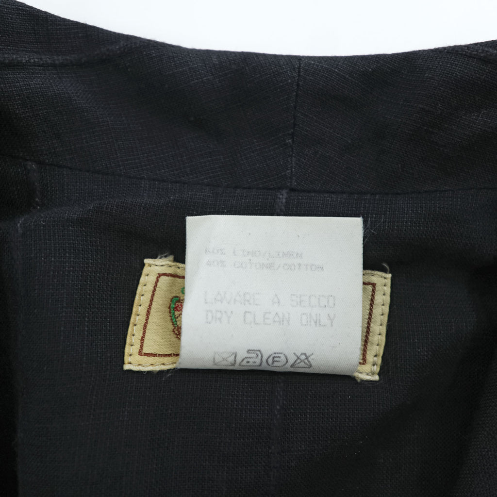 GUCCI イタリア製 80年代 ヴィンテージ リネン ローブジャケット ブレザー M ブラック 麻 ストライプ