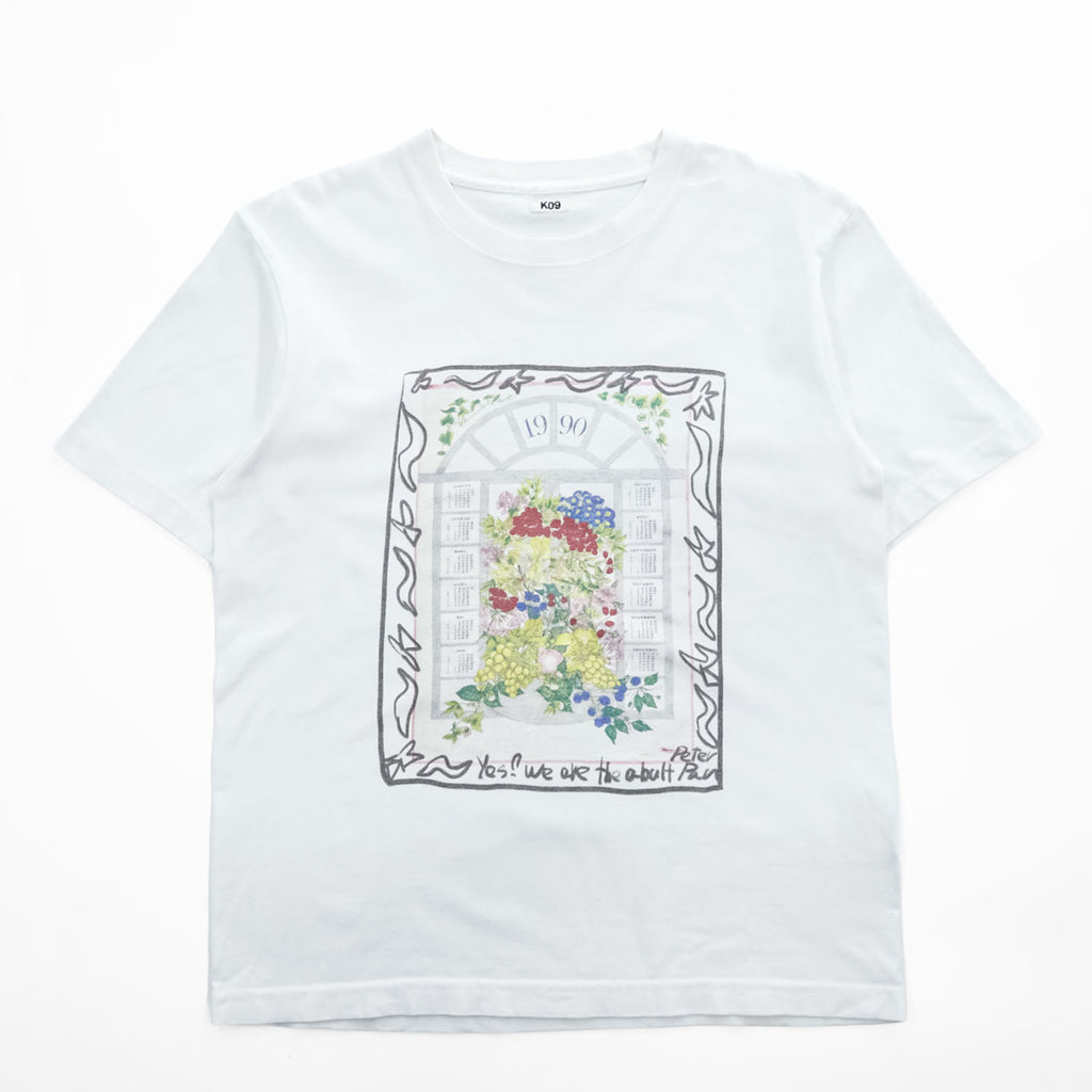 KHOKI 日本製 フラワーカレンダー グラフィック Tシャツ M ホワイト プリント Marché de Clignancourt 23aw-t-01-b-white
