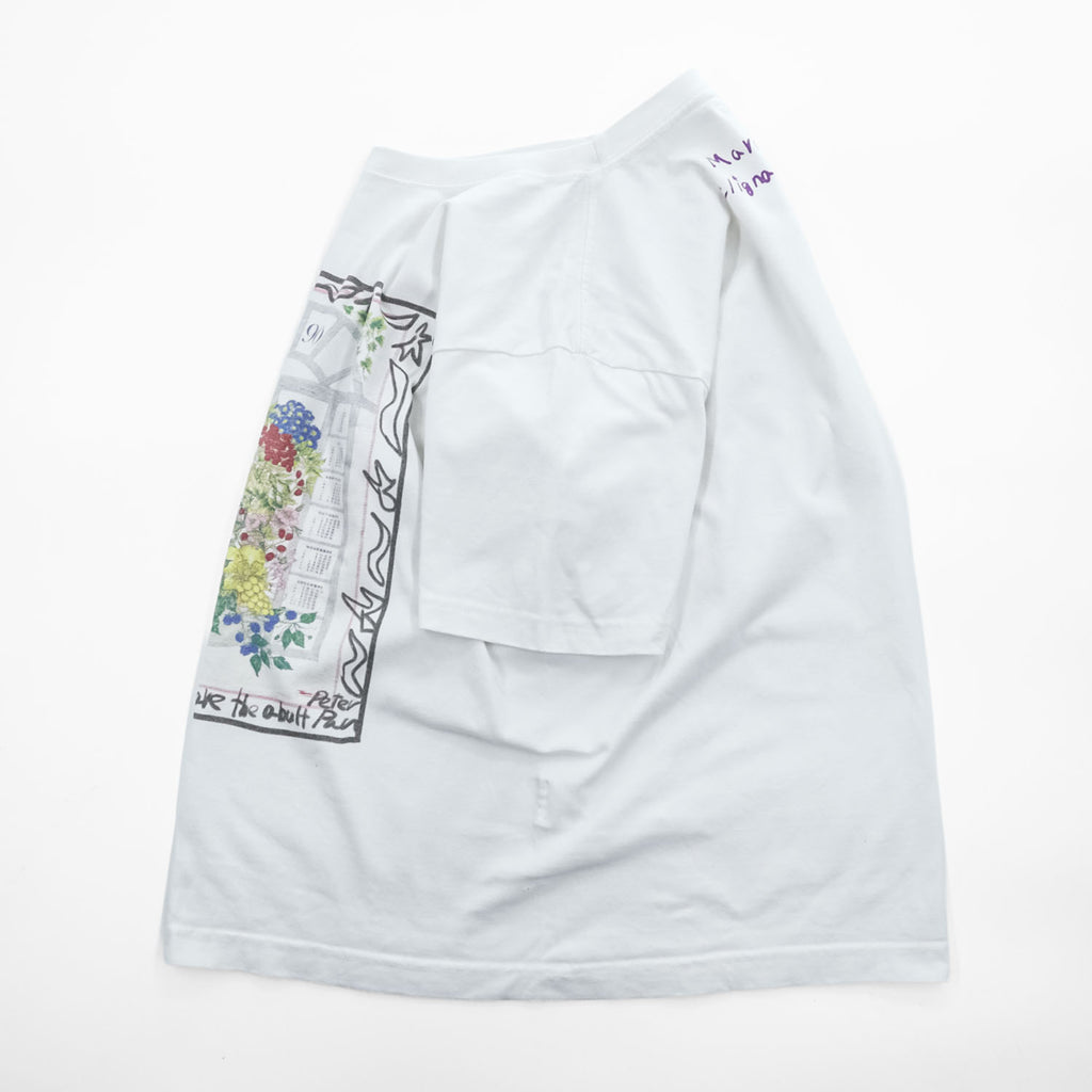 KHOKI 日本製 フラワーカレンダー グラフィック Tシャツ M ホワイト プリント Marché de Clignancourt 23aw-t-01-b-white