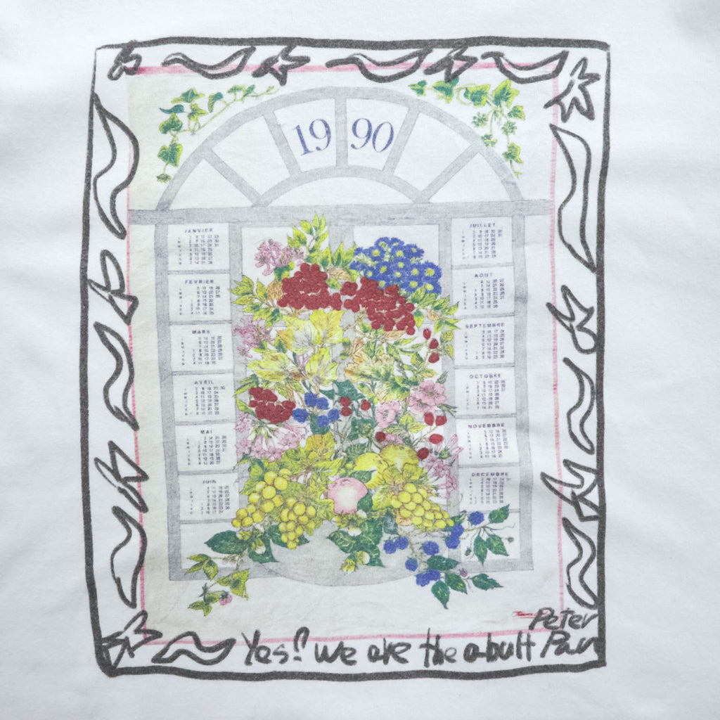 KHOKI 日本製 フラワーカレンダー グラフィック Tシャツ M ホワイト プリント Marché de Clignancourt 23aw-t-01-b-white