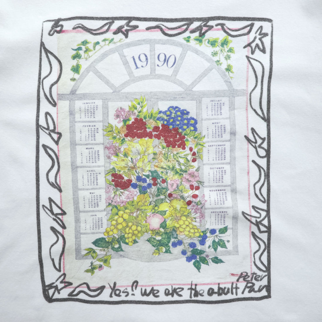 KHOKI 日本製 フラワーカレンダー グラフィック Tシャツ M ホワイト プリント Marché de Clignancourt 23aw-t-01-b-white