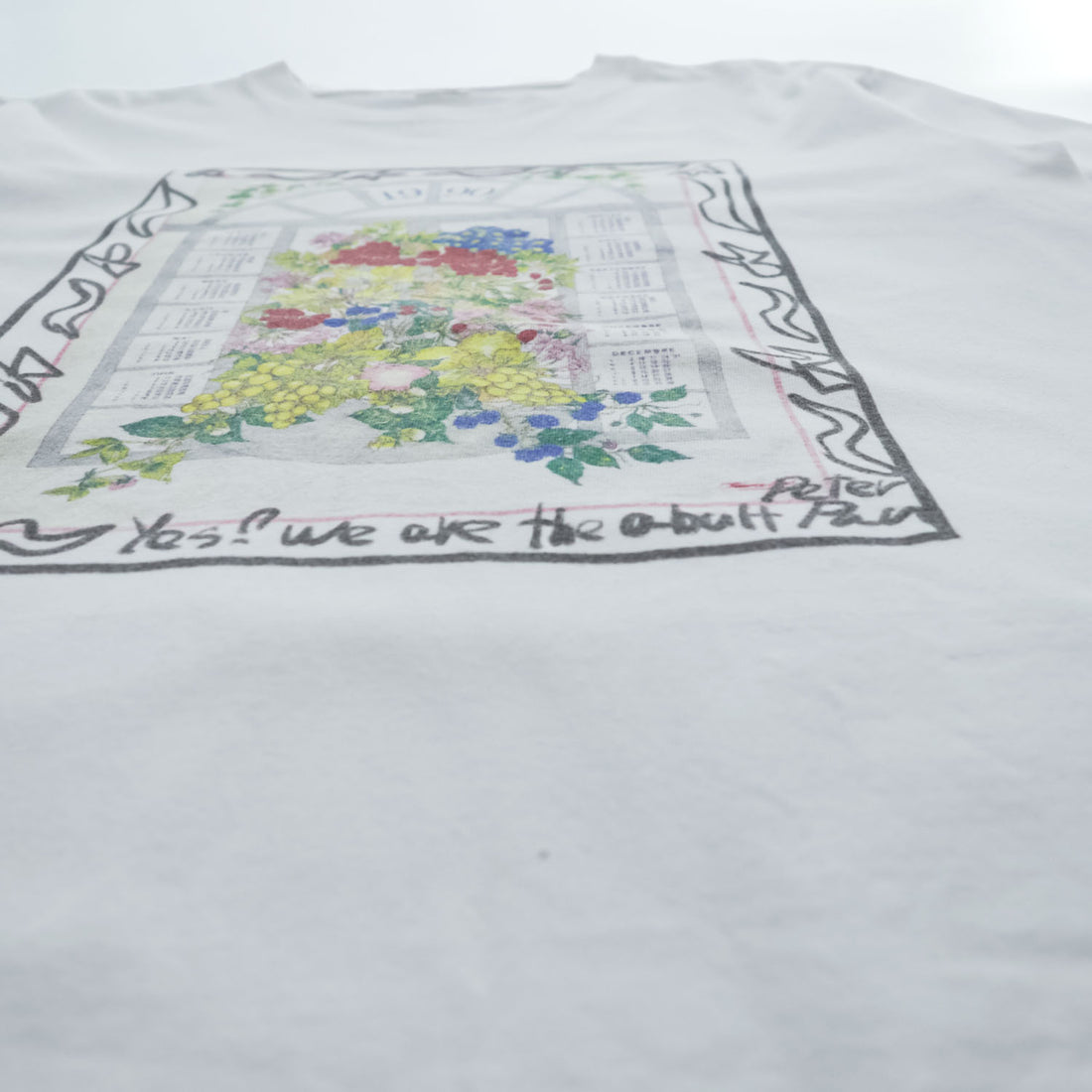 KHOKI 日本製 フラワーカレンダー グラフィック Tシャツ M ホワイト プリント Marché de Clignancourt 23aw-t-01-b-white