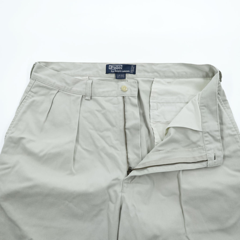 Polo Ralph Lauren 90年代 2タック チノショーツ TYLER SHORT ショートパンツ ハーフパンツ L ベージュ プリーツ USA生地