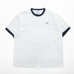 NIKE 90年代 USA製 ヴィンテージ リンガーTシャツ XL ホワイト ネイビー 刺繍 スウォッシュ