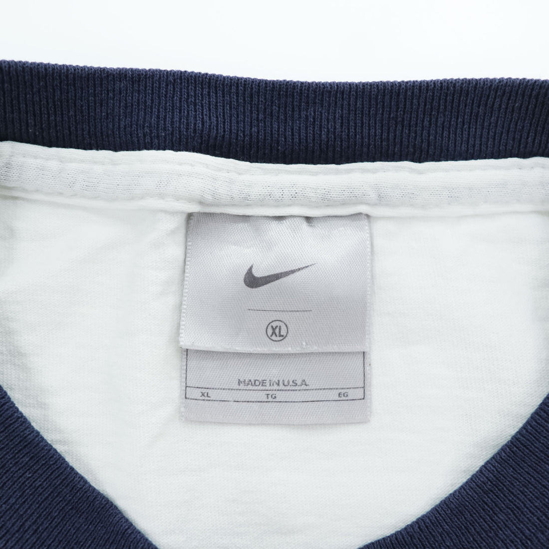 NIKE 90年代 USA製 ヴィンテージ リンガーTシャツ XL ホワイト ネイビー 刺繍 スウォッシュ