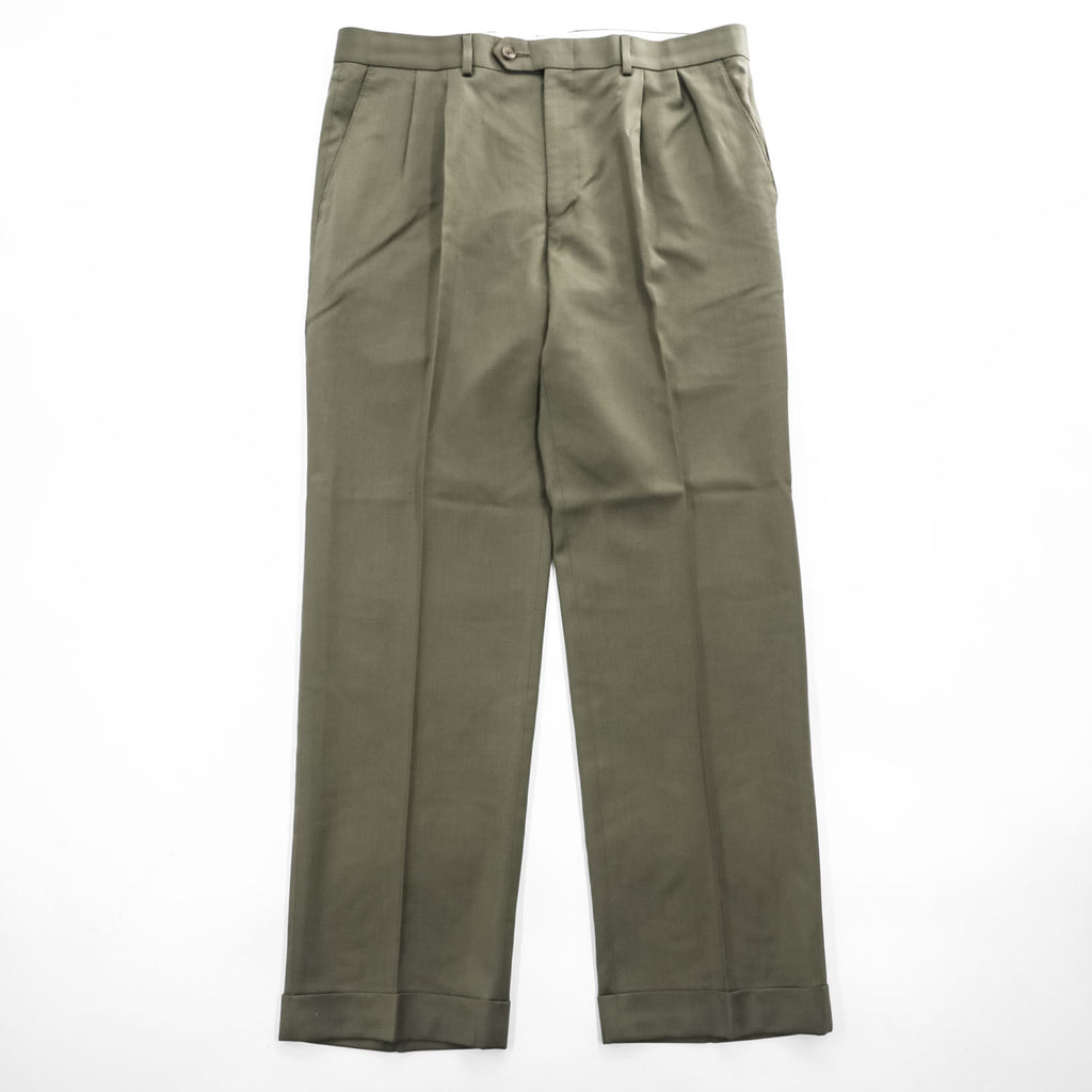 LAUREN RALPH LAUREN 90年代 ヴィンテージ 2タック スラックス パンツ L カーキ グリーン プリーツ ダブルカフス