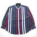 TOMMY HILFIGER 90年代 ヴィンテージ 長袖 ストライプシャツ L グリーン ネイビー ボタンダウン