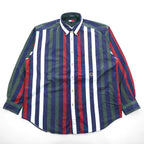 TOMMY HILFIGER 90年代 ヴィンテージ 長袖 ストライプシャツ L グリーン ネイビー ボタンダウン