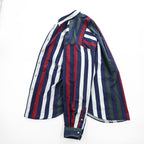TOMMY HILFIGER 90年代 ヴィンテージ 長袖 ストライプシャツ L グリーン ネイビー ボタンダウン