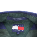 TOMMY HILFIGER 90年代 ヴィンテージ 長袖 ストライプシャツ L グリーン ネイビー ボタンダウン